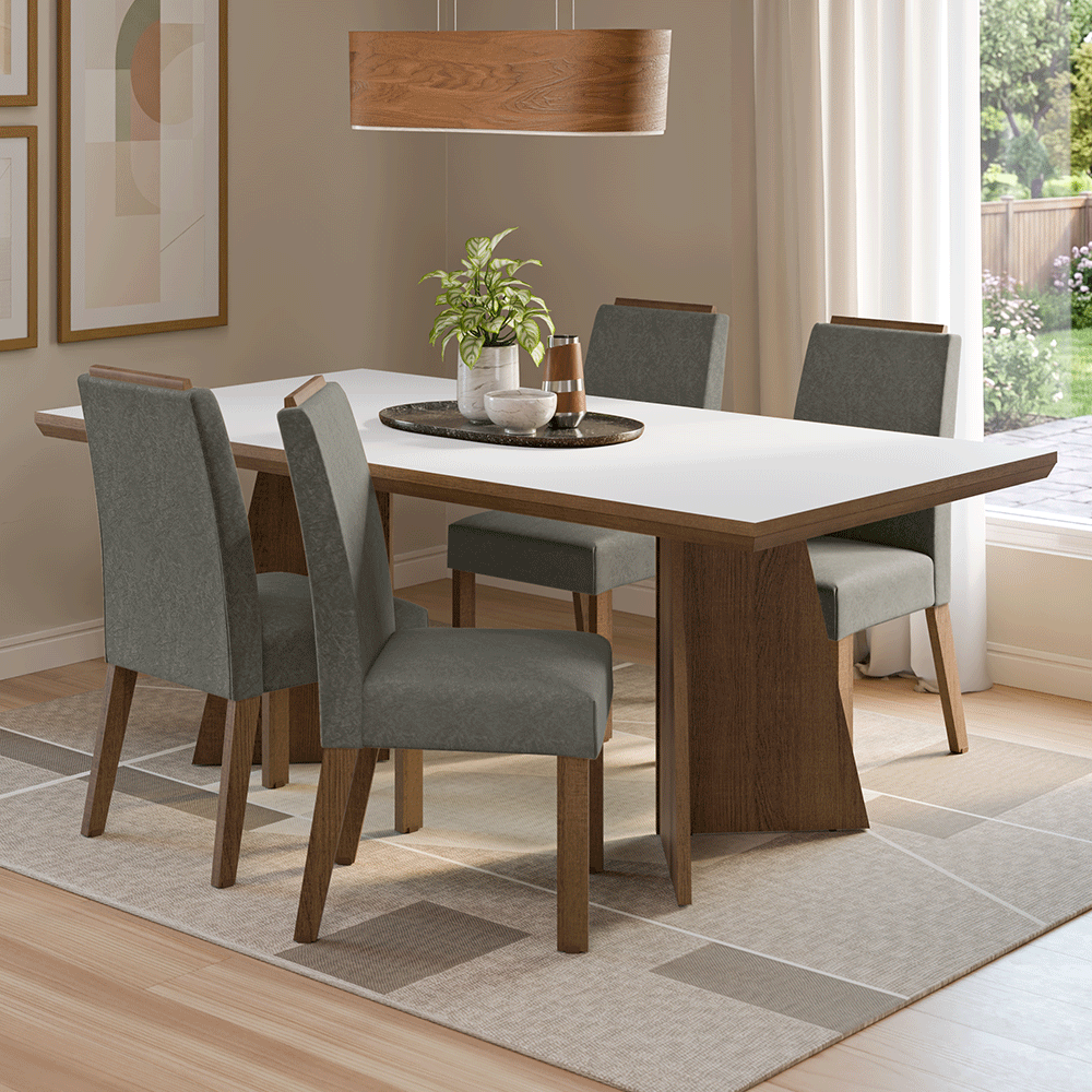Juego de Comedor con Tapa de Madera 4 Sillas Marrón/Blanco/Silver Arles Madesa