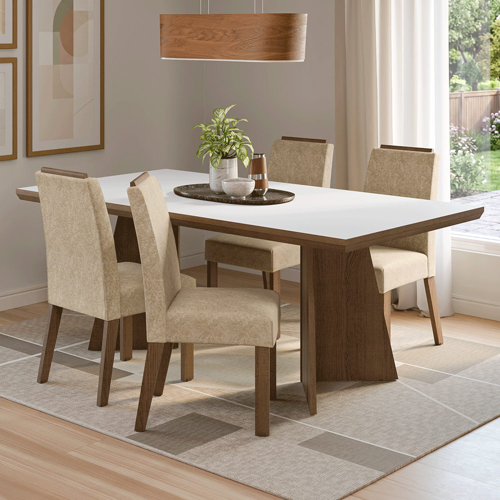 Juego de Comedor con Tapa de Madera 4 Sillas Marrón/Blanco/Imperial Arles Madesa