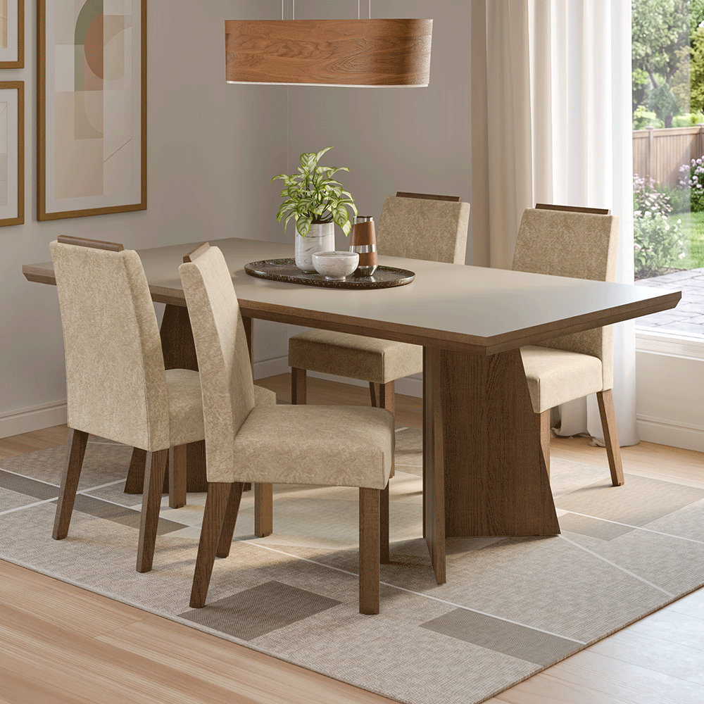 Juego de Comedor con Tapa de Madera 4 Sillas Marrón/Crema/Imperial Arles Madesa