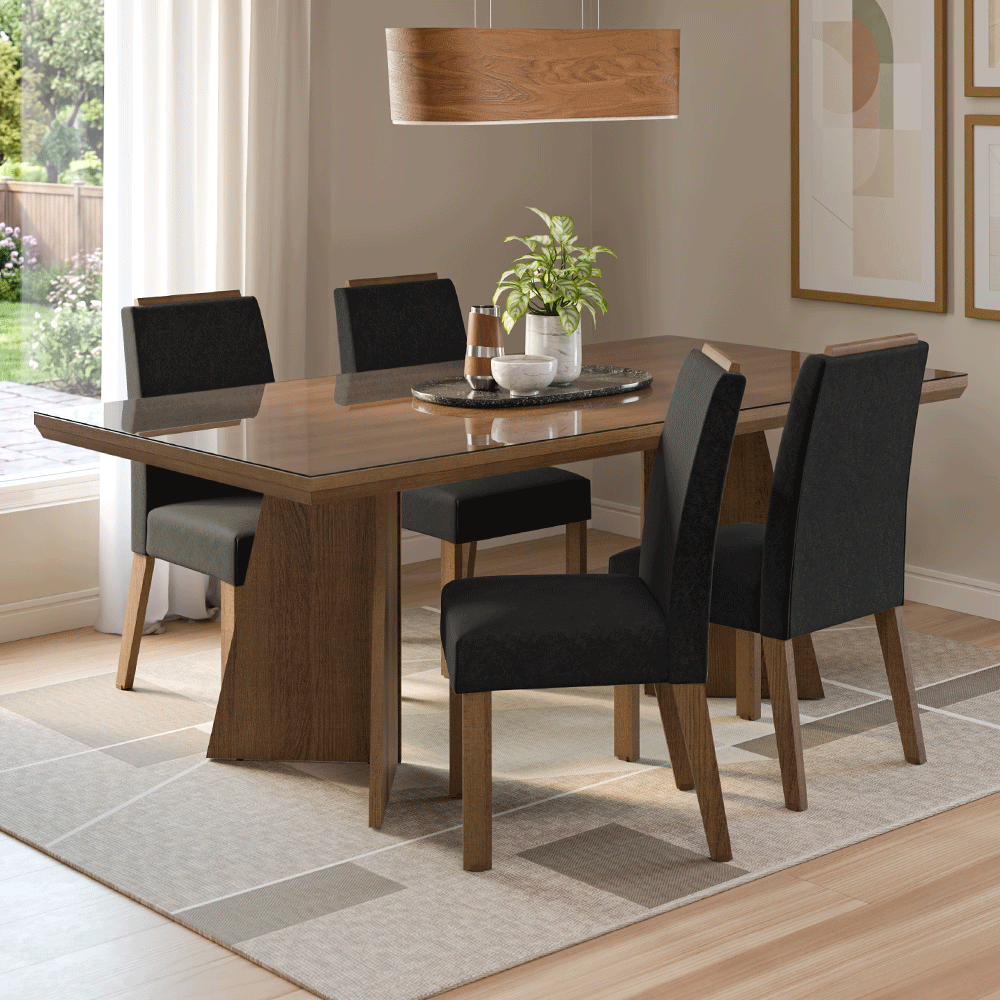 Juego de Comedor Tapa con Vidrio 4 Sillas Marrón/Oxford Todi Madesa