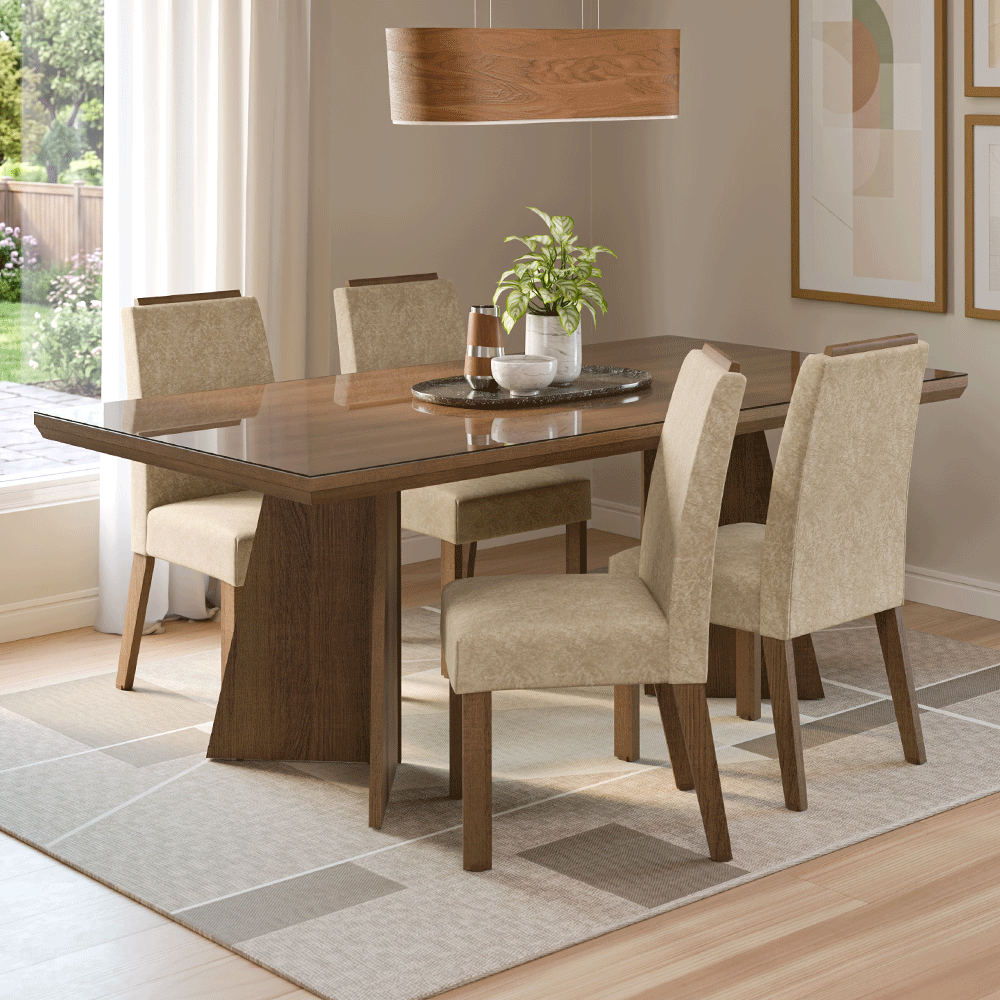Juego de Comedor Tapa con Vidrio 4 Sillas Marrón/Imperial Todi Madesa