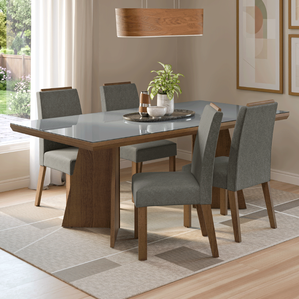Juego de Comedor Tapa con Vidrio 4 Sillas Marrón/Gris/Silver Todi Madesa