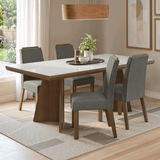 Juego de Comedor Tapa con Vidrio 4 Sillas Marrón/Blanco/Silver Todi Madesa