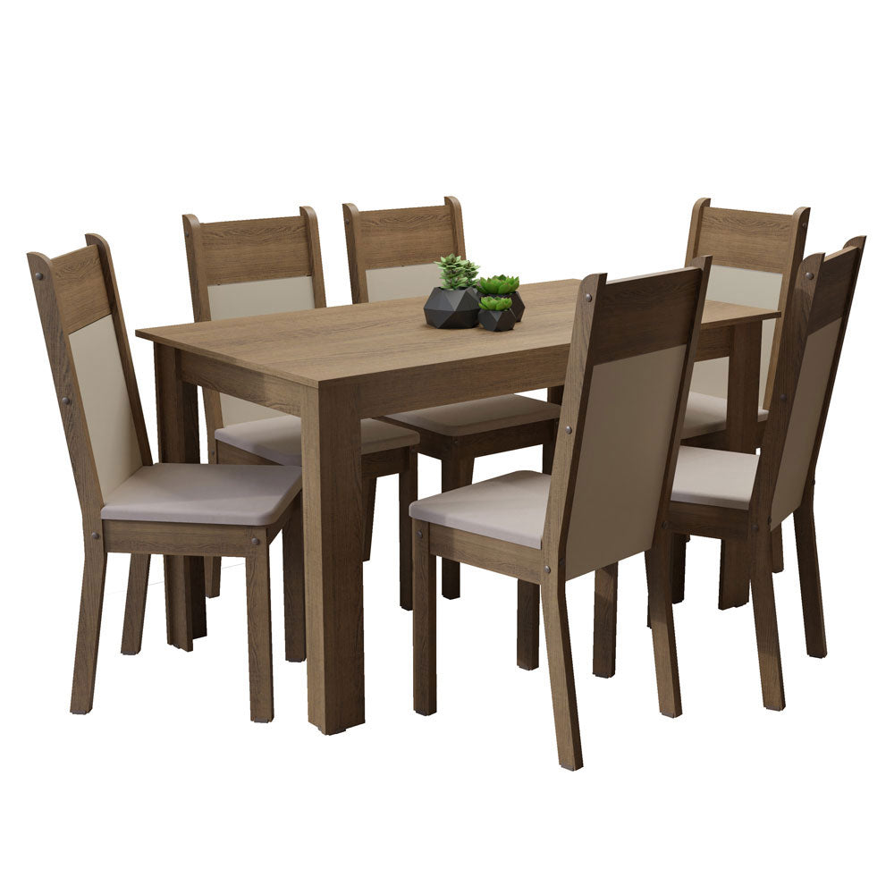 Juego de Comedor 6 Sillas Marrón/Crema/Beige Medelin Madesa