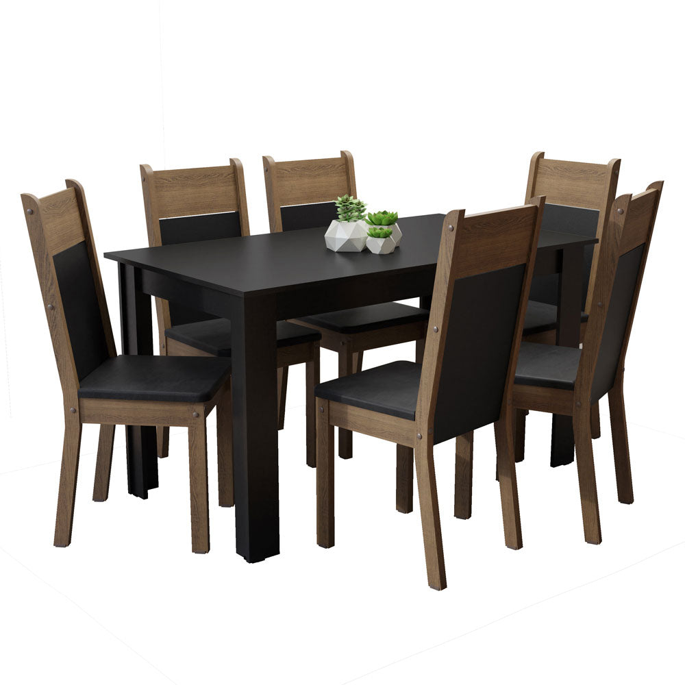 Juego de Comedor 6 Sillas Negro/Marrón Medelin Madesa