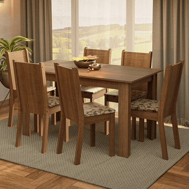 Juego de Comedor 6 Sillas Marrón/Beige Analu Madesa 01