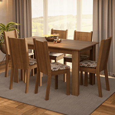Juego de Comedor 6 Sillas Marrón/Hibiscos Analu Madesa