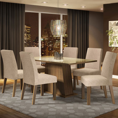 Juego de Comedor con Vidrio Sobrepuesto 6 Sillas Marrón/Crema/Imperial Patricia Madesa