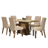 Juego de Comedor Madesa Patricia Mesa con Tapa de Vidrio y 6 Sillas Marrón/Crema/Imperial