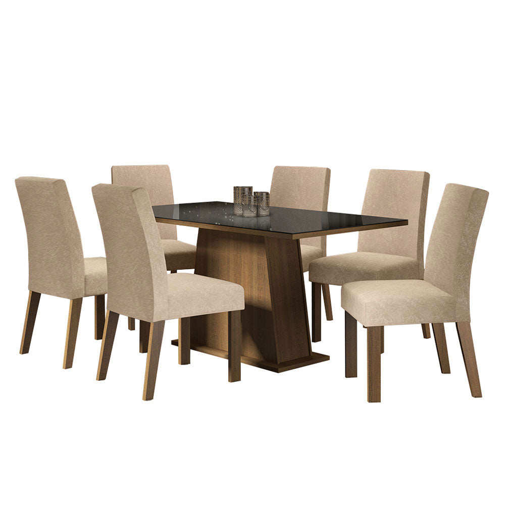 Juego de Comedor Madesa Patricia Mesa con Tapa de Vidrio y 6 Sillas Marrón/Negro/Imperial