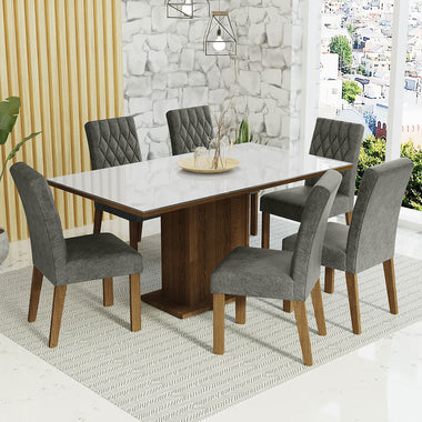 Juego de Comedor con Vidrio Sobrepuesto 6 Sillas Marrón/Blanco/Silver Geórgia Madesa