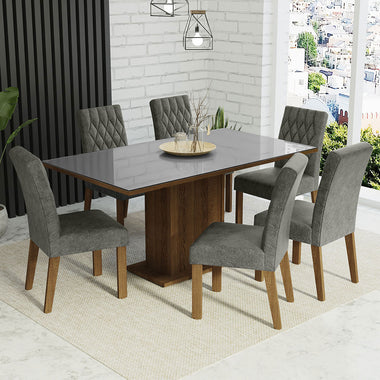 Juego de Comedor con Vidrio Sobrepuesto 6 Sillas Marrón/Gris/Silver Geórgia Madesa