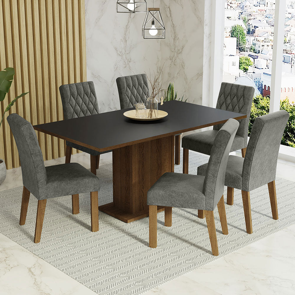 Juego de Comedor Mesa de Tapa de Madera 6 Sillas Marrón/Negro/Plata Hanna Madesa