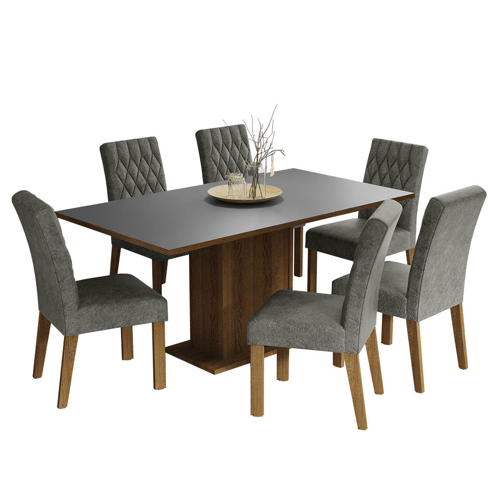 Juego de Comedor Mesa de Tapa de Madera 6 Sillas Marrón/Gris/Plata Hanna Madesa