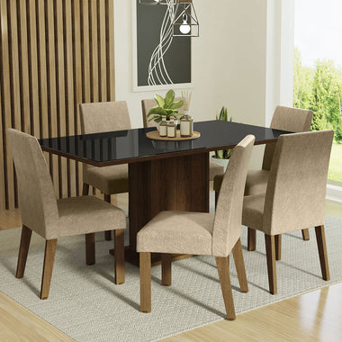 Juego de Comedor con Vidrio Sobrepuesto 6 Sillas Marrón/Negro/Imperial Alexis Madesa