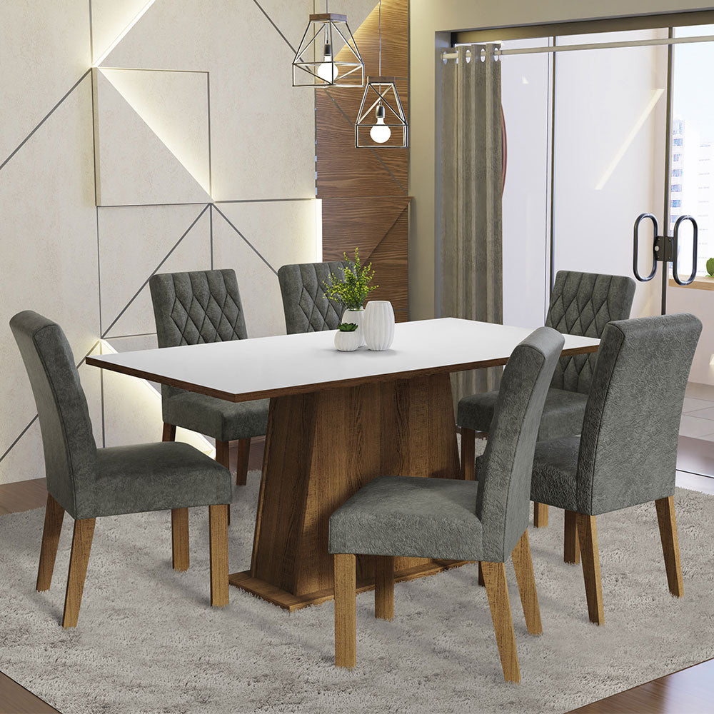 Juego de Comedor Mesa Tapa de Madera 6 Sillas Marrón/Blanco/Silver Britney Madesa