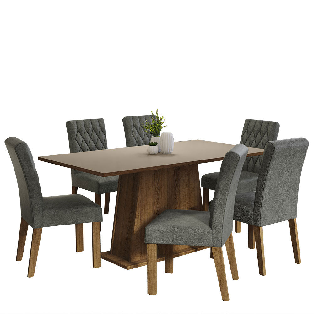 Juego de Comedor Mesa Tapa de Madera 6 Sillas Britney Madesa Marrón/Crema/Plata