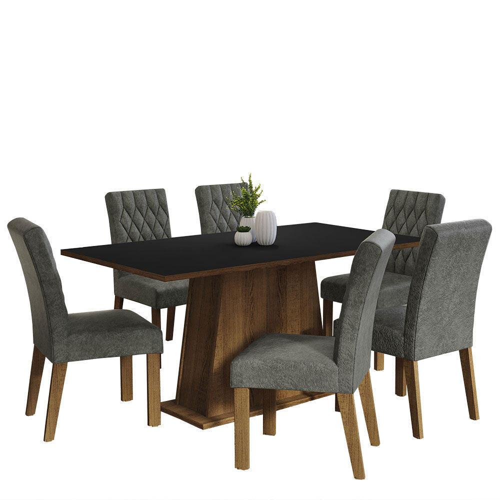 Juego de Comedor Mesa Tapa de Madera 6 Sillas Britney Madesa Marrón/Negro/Plata
