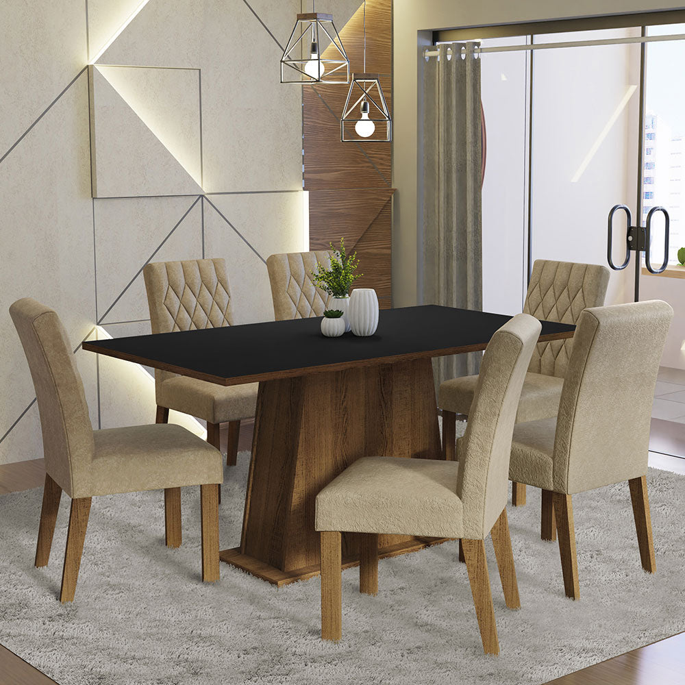 Juego de Comedor Mesa Tapa de Madera 6 Sillas Marrón/Negro/Imperial Britney Madesa