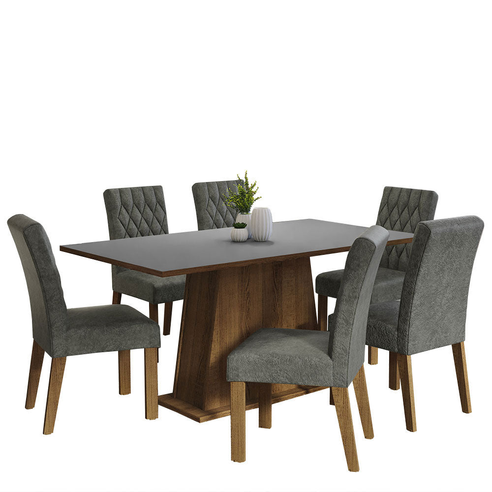 Juego de Comedor Mesa Tapa de Madera 6 Sillas Marrón/Gris/Silver Britney Madesa