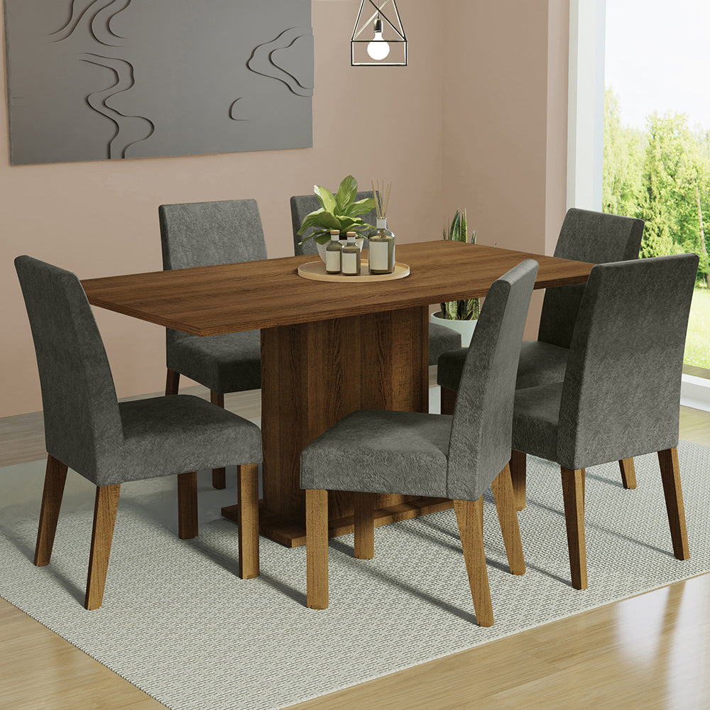 Juego de Comedor Renata con 6 Sillas Marrón/Crema/Gris
