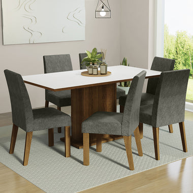 Juego de Comedor 6 Sillas Marrón/Blanco/Silver Renata Madesa
