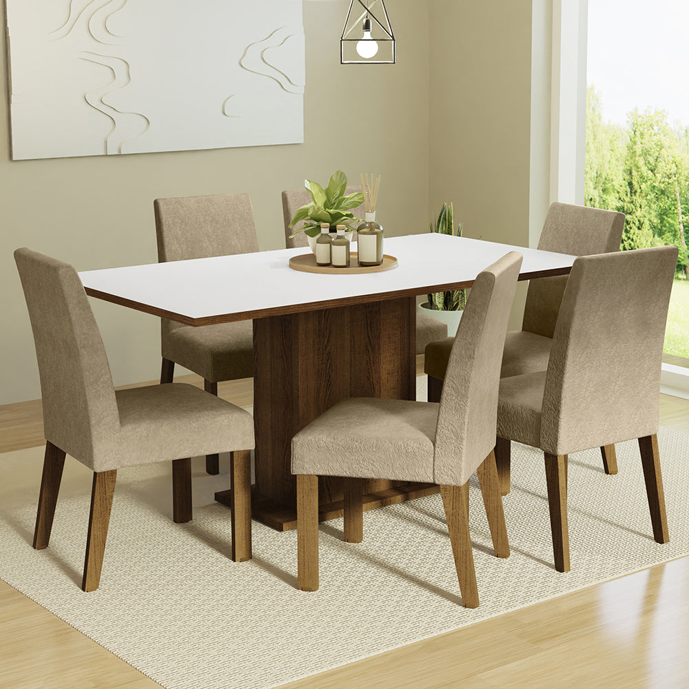 Juego de Comedor Mesa Tapa de Madera 6 Sillas Marrón/Blanco/Imperial Renata Madesa