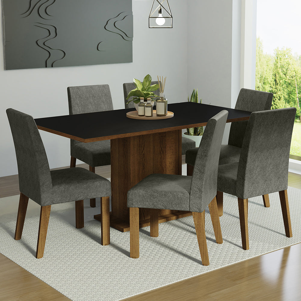 Juego de Comedor 6 Sillas Marrón/Negro/Silver Renata Madesa