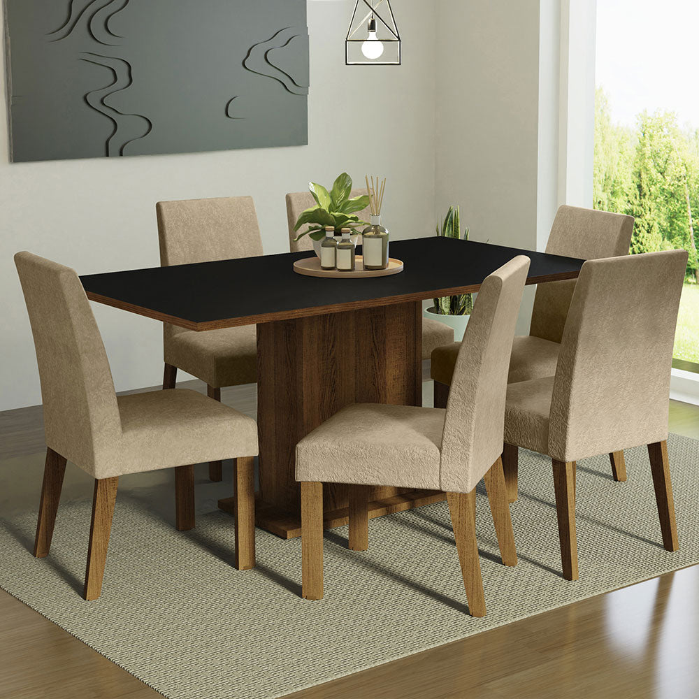 Juego de Comedor Mesa Tapa de Madera 6 Sillas Marrón/Negro/Imperial Renata Madesa