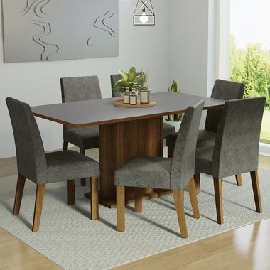 Juego de Comedor 6 Sillas Marrón/Gris/Silver Renata Madesa
