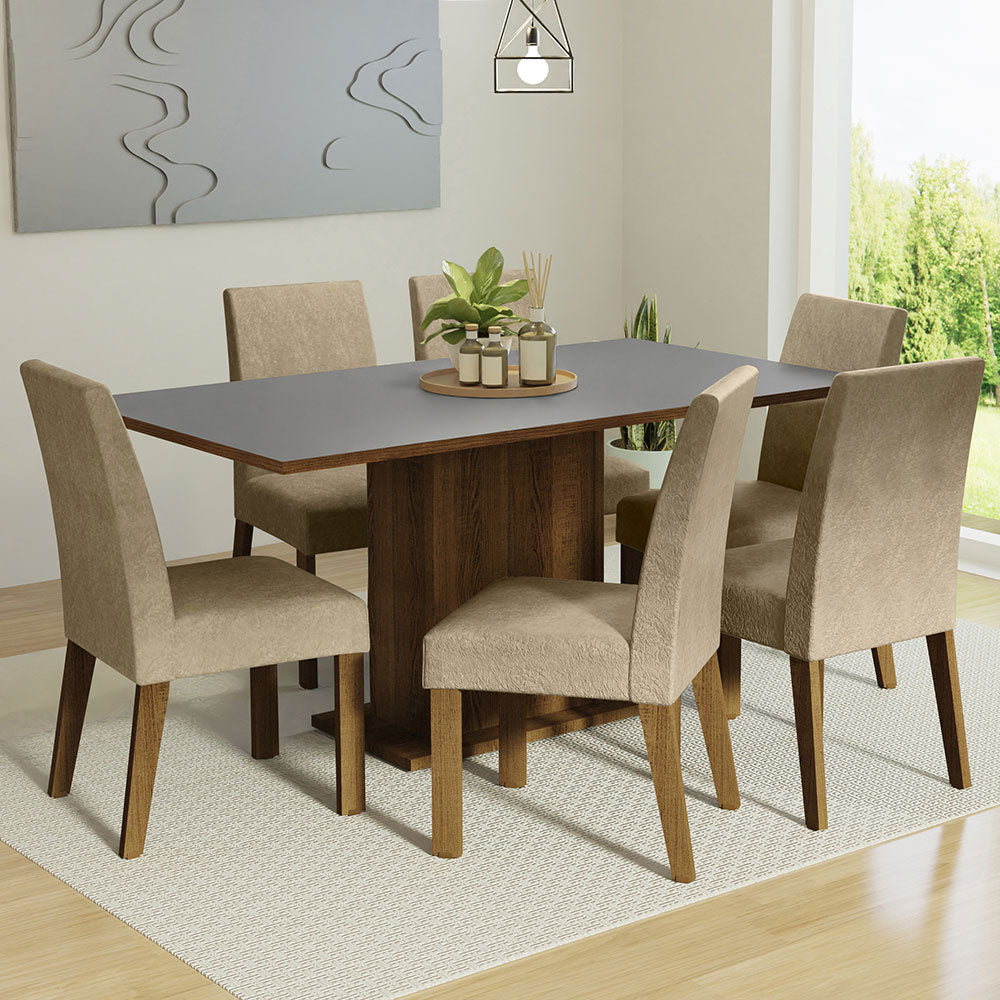 Juego de Comedor Mesa Tapa de Madera 6 Sillas Marrón/Gris/Imperial Renata Madesa