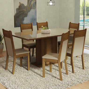 Juego de Comedor con Vidrio Sobrepuesto 6 Sillas Crema/Marrón/Beige Francine Madesa