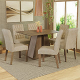 Juego de Comedor Mesa Tapa de Madera 6 Sillas Marrón/Crema/Imperial Fabiana Madesa