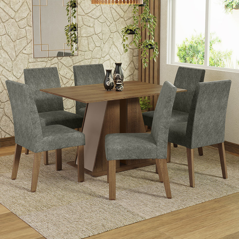Juego de Comedor Mesa Tapa de Madera 6 Sillas Marrón/Crema/Silver Cheryl Madesa