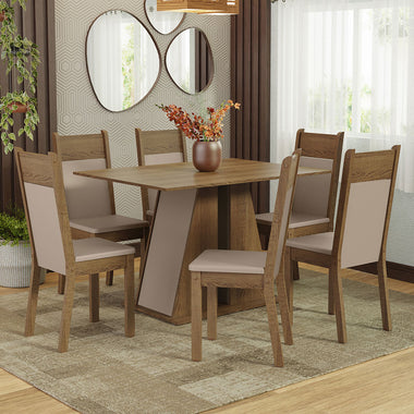 Juego de Comedor 6 Sillas Marrón/Crema/Beige Beverly Madesa