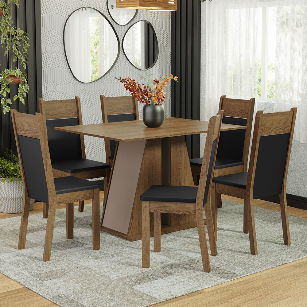 Juego de Comedor con Tapa de Madera 6 Sillas Marrón/Crema/Negro Beverly