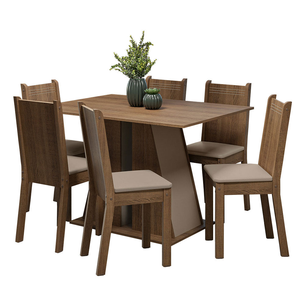 Juego de Comedor con Tapa de Madera 6 Sillas Marrón/Crema/Beige Sharon