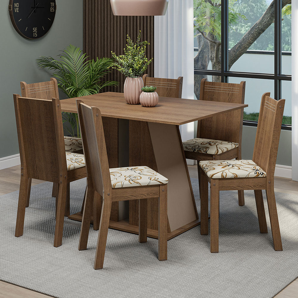 Juego de Comedor Mesa Tapa de Madera 6 Sillas Marrón/Crema/Lírio Beige Sharon Madesa