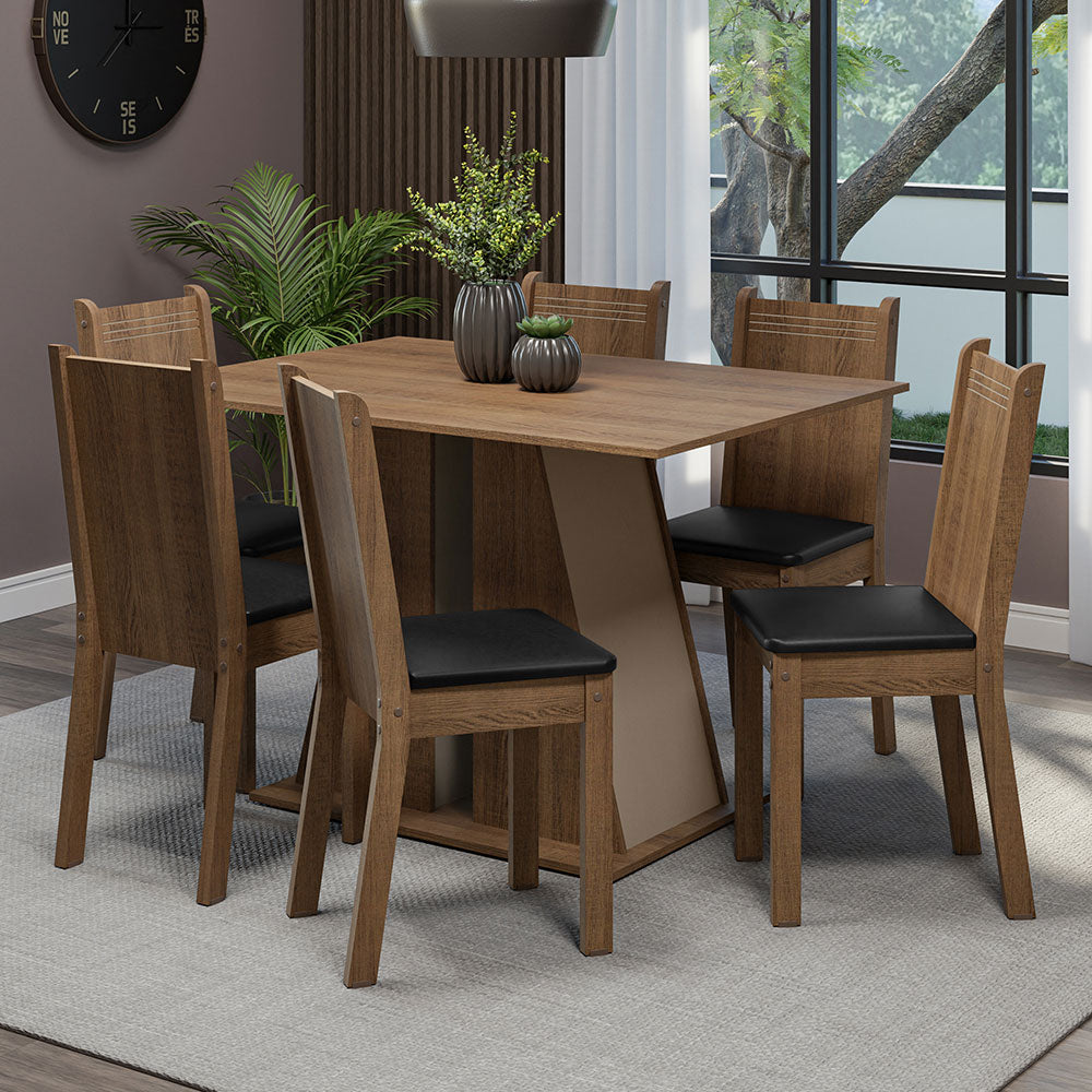 Juego de Comedor Mesa Tapa de Madera 6 Sillas Marrón/Crema/Negro Sharon Madesa