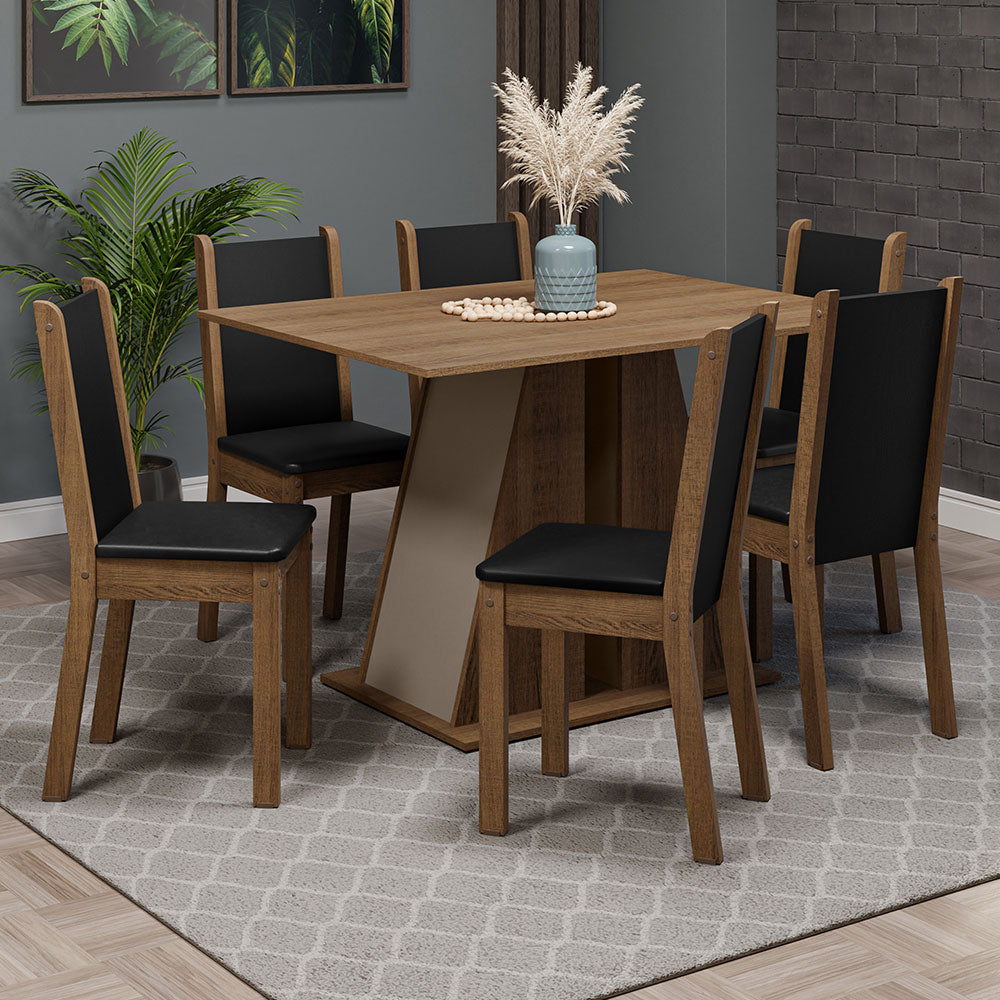 Juego de Comedor Mesa Tapa de Madera 6 Sillas Marrón/Crema/Negro Wendy Madesa