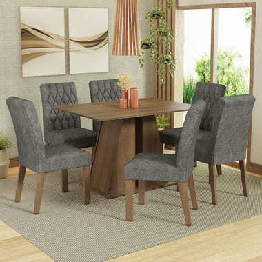 Juego de Comedor 6 Sillas Marrón/Silver Fabiana Madesa