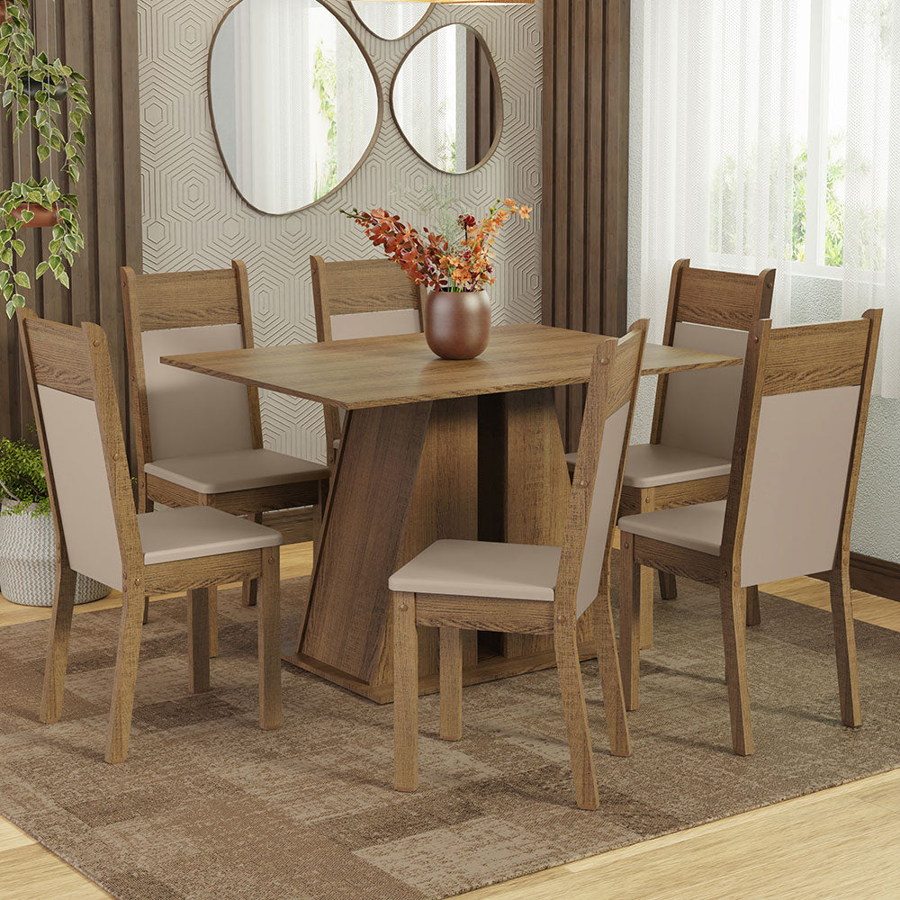 Juego Comedor Mesa con Tapa de Madera 6 Sillas Marrón/Beige Beverly Madesa