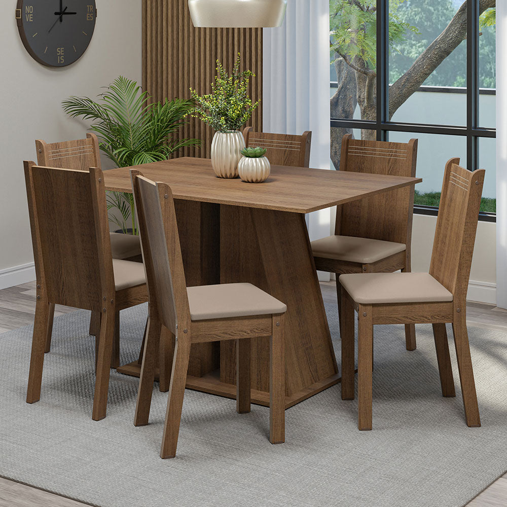Juego de Comedor Mesa Tapa de Madera 6 Sillas Marrón/Beige Sharon Madesa