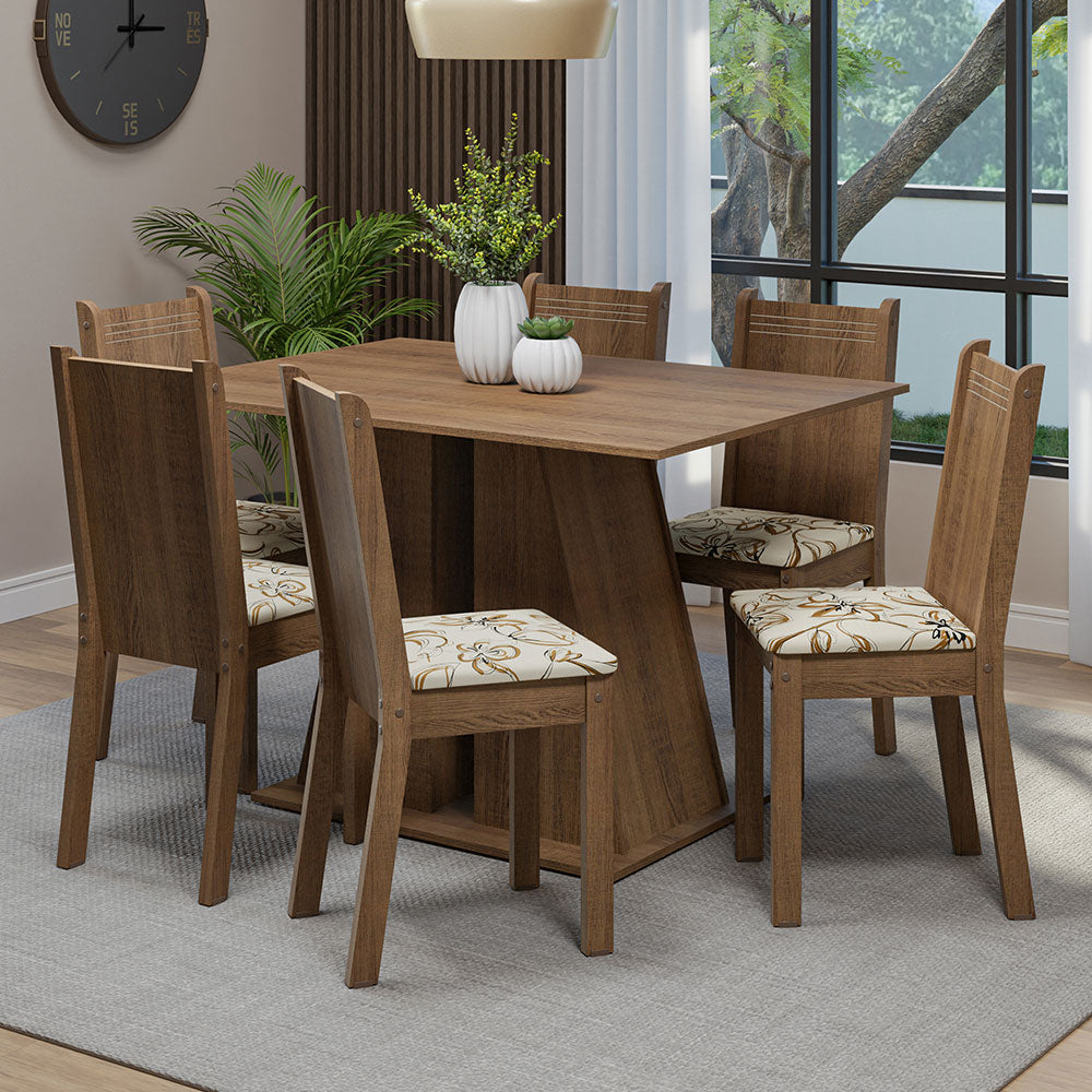 Juego de Comedor Mesa Tapa de Madera 6 Sillas Marrón/Lírio Beige Sharon Madesa