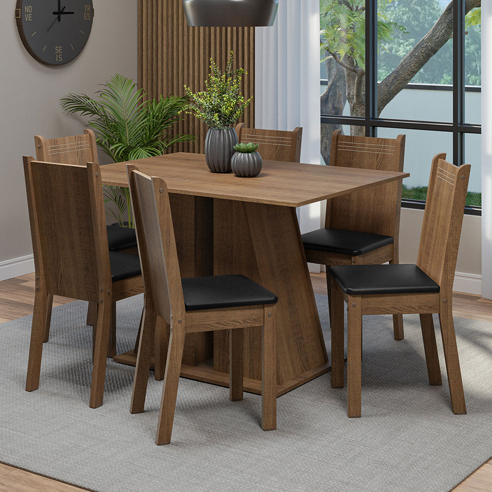 Conjunto Comedor Mesa Mesada de Madeira 6 Sillas Marrón/Negro Sharon Madesa
