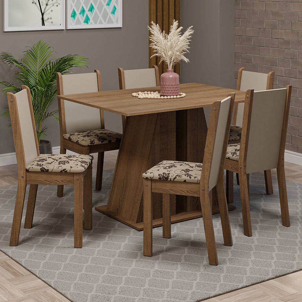 Juego de Comedor Mesa Tapa de Madera 6 Sillas Marrón/Beige Marrón Wendy Madesa