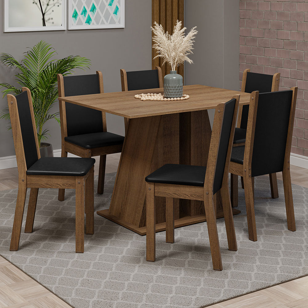 Juego de Comedor Mesa Tapa de Madera 6 Sillas Marrón/Negro Wendy Madesa