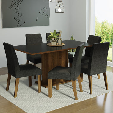 Juego de Comedor 6 Sillas Marrón/Negro/Oxford Renata Madesa