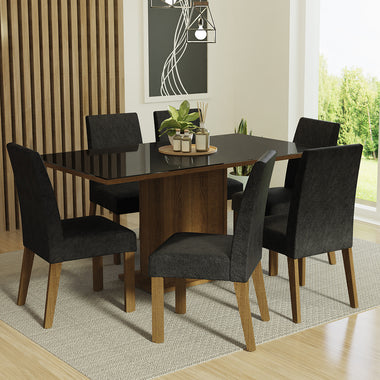 Juego de Comedor con Vidrio Sobrepuesto 6 Sillas Marrón/Negro/Oxford Alexis Madesa