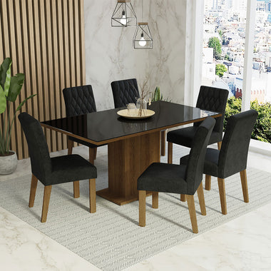 Juego de Comedor con Vidrio Sobrepuesto 6 Sillas Marrón/Negro/Oxford Geórgia Madesa